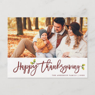 Modernes Foliage Script Erntedank Foto Postkarte