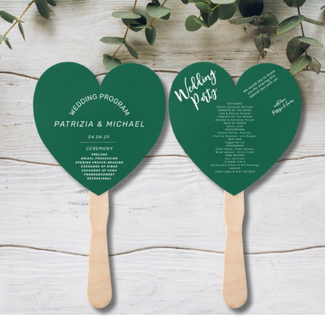 Modernes Forest Green Wedding Programm Handfan Fächer (Von Creator hochgeladen)