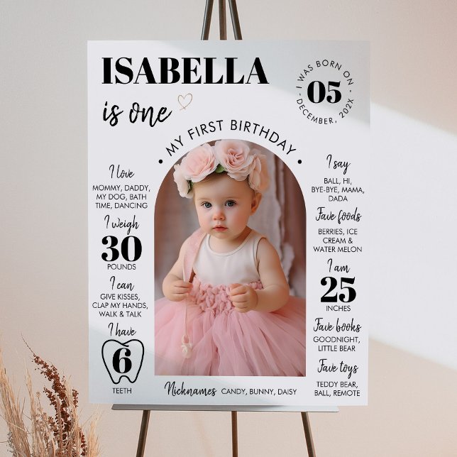 Modernes Foto 1. Geburtstag Meilenstein Zeichen Poster (Von Creator hochgeladen)