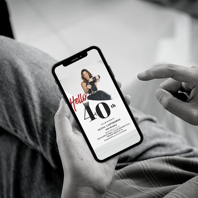 Modernes Foto 40. Geburtstag Schwarz Einladung (Von Creator hochgeladen)