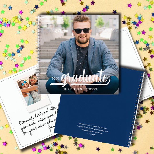 Modernes Foto Abschluss Gästebuch Notizbuch (Photo graduation party keepsake guest book, write message to the grad and even add  instant photos.)