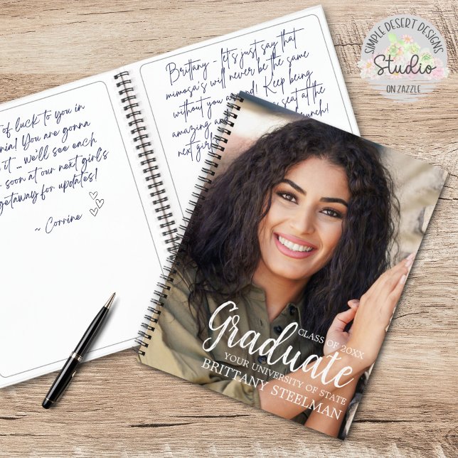 Modernes Foto Abschluss Gästebuch Notizbuch (Modern trendy graduation party guest book for personal messages instant photos and keepsake for grad)