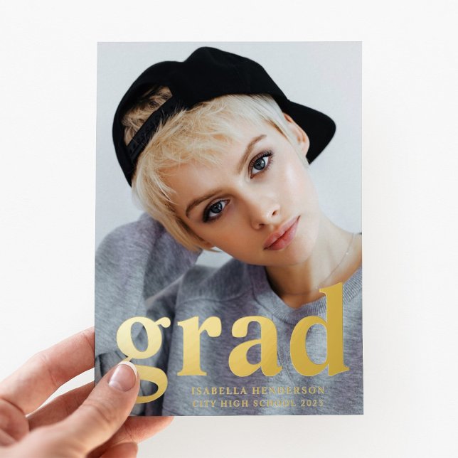 Modernes Foto Abschluss Gold Fossil Folieneinladung (Modern Photo Graduation Gold Foil Foil Invitation)