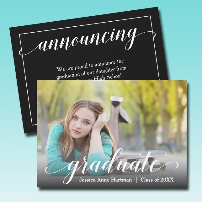 Modernes Foto Abschluss Script Ankündigung (Modern photo graduation handwritten script announcements - PRINTED and/or INSTANT DOWNLOAD)