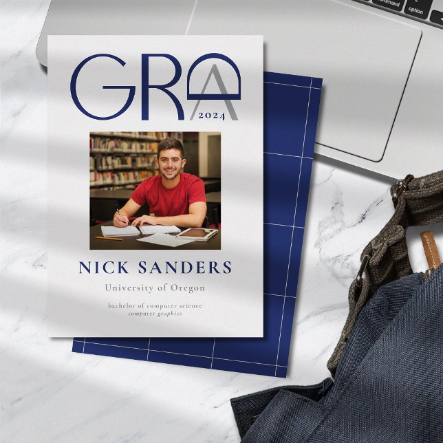 Modernes Foto Abschluss Uni Grau Blau Ankündigung (Von Creator hochgeladen)