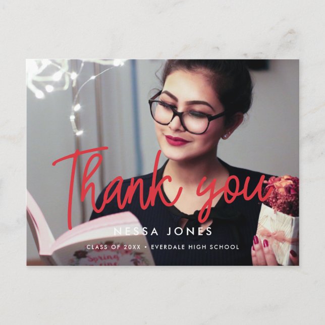 Modernes Foto Abschluss Vielen Dank Postkarte (Vorderseite)