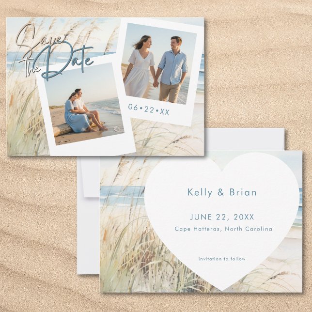 Modernes Foto an der Küste Save The Date (Modern Seaside Watercolor Beach Photo Save The Date)
