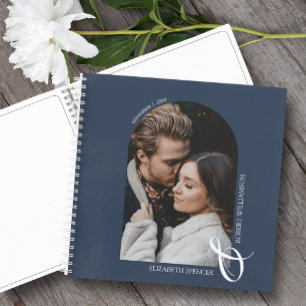 Modernes Foto Arch Navy Blue Wedding Gästebuch Notizbuch
