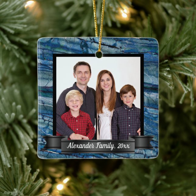 Modernes Foto aus blauem Marmor Keramikornament (Baum)