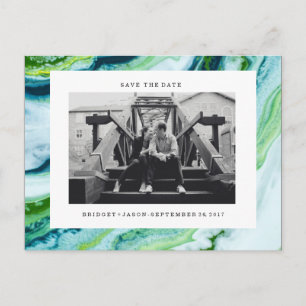 Modernes Foto aus grünem blauem Marmor SAVE THE DA Ankündigungspostkarte