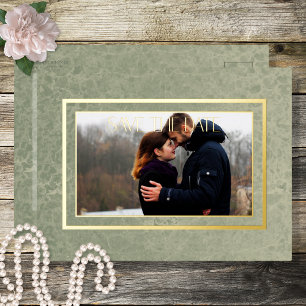 Modernes Foto aus grünem Marmor - Hochzeit spart d Folien Feiertagspostkarte