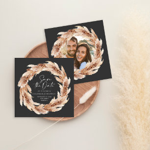 Modernes Foto aus schwarzem Terracotta-Pampas-Gras Einladung
