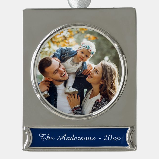 Modernes Foto Banner-Ornament Silber (Vorderseite)