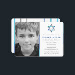 Modernes Foto Bar Mitzvah Einladungen | Blau   Aqu<br><div class="desc">Modernes blaues Foto Bar Mitzvah Einladungen. Personalisieren Sie online mit dem Foto Ihres Sohnes und Mitzvah Details. Star of David Design mit modernen blauen,  aquamarinen und grauen Akzenten.</div>
