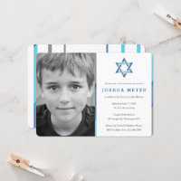 Modernes Foto Bar Mitzvah Einladungen | Blau + Aqu