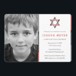 Modernes Foto Bar Mitzvah Einladungen | Rot   Schw<br><div class="desc">Coole,  moderne Foto Bar Mitzvah Einladungen. Personalisieren Sie online mit dem Foto Ihres Sohnes und Mitzvah Details. Star of David Design mit modernen roten,  schwarzen und grauen Akzenten.</div>