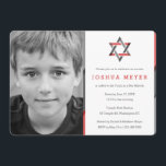 Modernes Foto Bar Mitzvah Einladungen | Rot   Schw<br><div class="desc">Coole,  moderne Foto Bar Mitzvah Einladungen. Personalisieren Sie online mit dem Foto Ihres Sohnes und Mitzvah Details. Star of David Design mit modernen roten,  schwarzen und grauen Akzenten.</div>