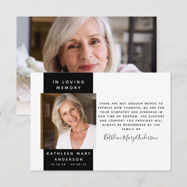 Modernes Foto Beileid Beerdigung Danke Mitteilungskarte (Vorne/Hinten)