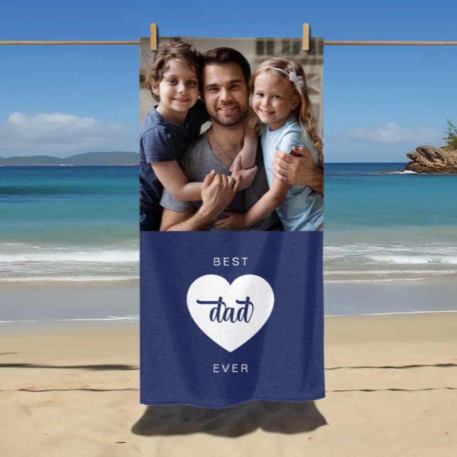 Modernes Foto Bester Vater je Blau Strandtuch (Modern Photo Best Dad Ever Blue Beach Towel)