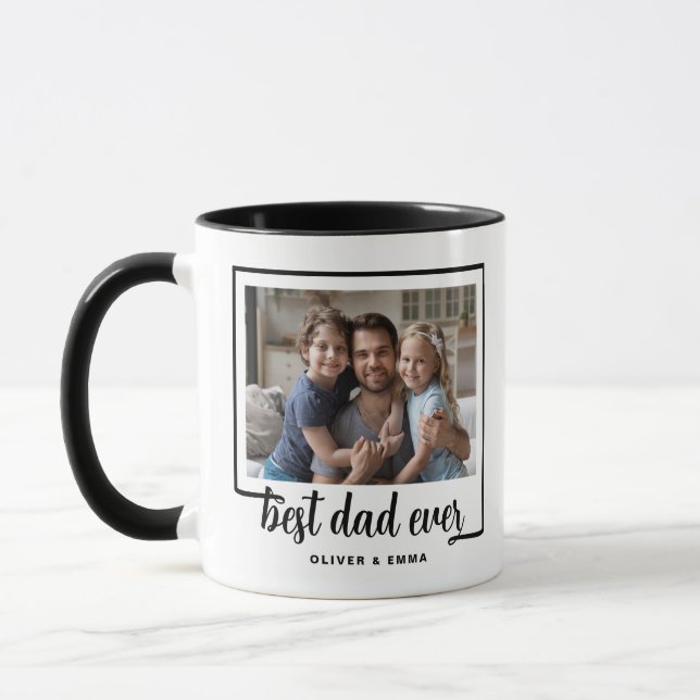 Modernes Foto Bester Vater je Schwarz Tasse (Links)