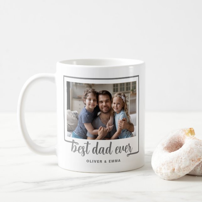 Modernes Foto Bester Vater je Skript Kaffeetasse (Mit Donut)