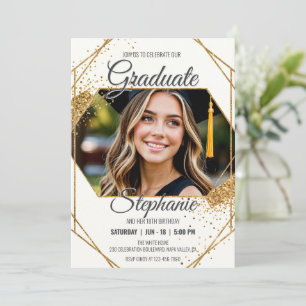 Modernes Foto Birthday Abschluss Sparkling Frame Einladung