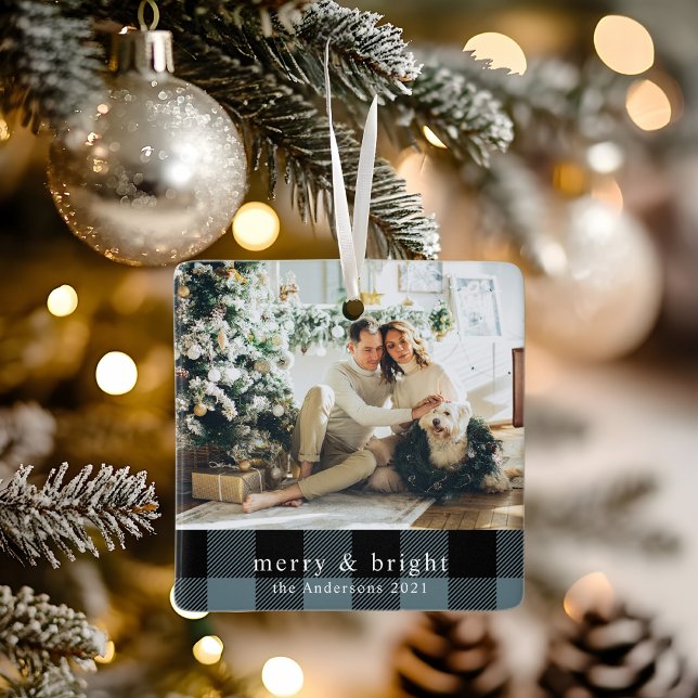 Modernes Foto Blau Kariert Keramikornament (Von Creator hochgeladen)