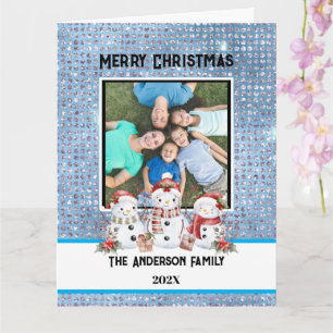 Modernes Foto Blue Studted Snowman Weihnachten Karte