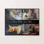 Modernes Foto Collage benutzerdefinierter Skriptna Puzzle<br><div class="desc">Erstellen Sie Ihre eigene moderne Foto-Collage mit 4 Aufnahmen in zwei Reihen von zwei durch dünne schwarze Ränder getrennten Aufnahmen mit einem größeren schwarzen Raum über der Mitte mit Ihrem individuelle Name(en) in einem eleganten, handgeschriebenen Skript-Schriftart. Fügen Sie Ihre Namen und/oder Text und Fotos in die Sidebar, um sie zu...</div>