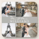 Modernes Foto Collage Monogram Newlyweds Grau Getränkeuntersetzer<br><div class="desc">Feiern Sie Ihre jüngste Ehe mit diesem 4-Foto,  mit Monogramm Design.</div>