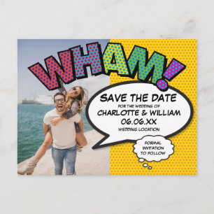 Modernes Foto Comic Save the Date buchen Ankündigungspostkarte