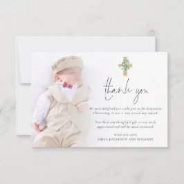 Modernes Foto Cross Christening Taufe Vielen Dank Mitteilungskarte