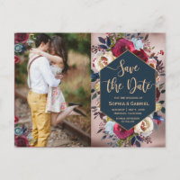 Modernes Foto der Burgunder Marine Save the Date