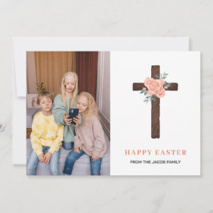 Modernes Foto der Floral Cross Osterfamilie Feiertagskarte