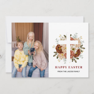 Modernes Foto der Floral Cross Osterfamilie Feiertagskarte