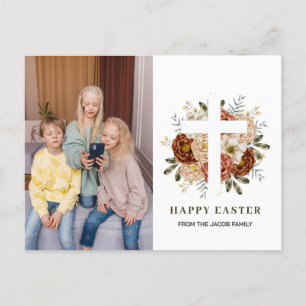 Modernes Foto der Floral Cross Osterfamilie Feiertagspostkarte