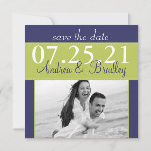 Modernes Foto der Grünen Marine Blue Wedding Save The Date