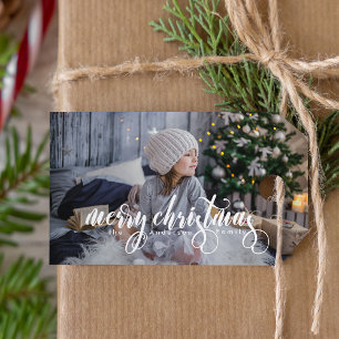 Modernes Foto des frohe Weihnacht-Skript-  Geschenkanhänger