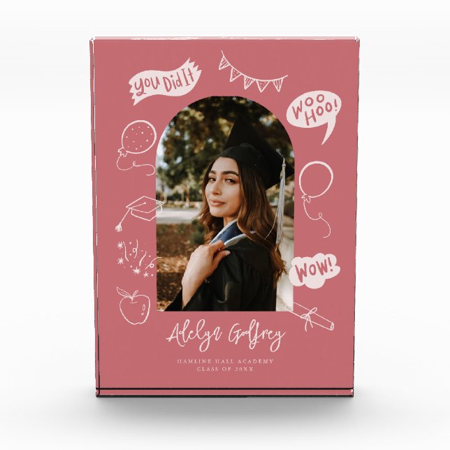 Modernes Foto Doodle Abschluss Blush Pink Keepake (Vorderseite)