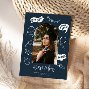 Modernes Foto Doodle Abschluss Navy Blue Ankündigung