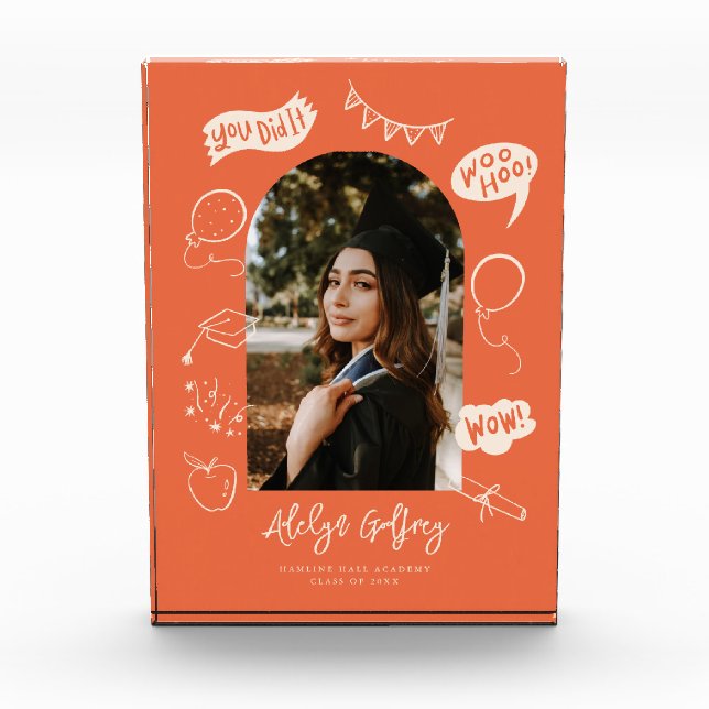 Modernes Foto Doodle Abschluss Orange Keepake (Vorderseite)
