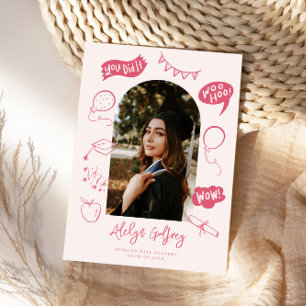 Modernes Foto Doodle Abschluss Pink Ankündigung