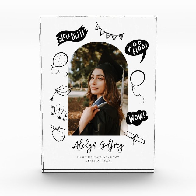 Modernes Foto Doodle Abschluss White Keepake (Vorderseite)