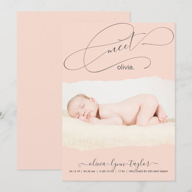 Modernes Foto-Drehpapier Frame Birth Ankündigung (Vorne/Hinten)