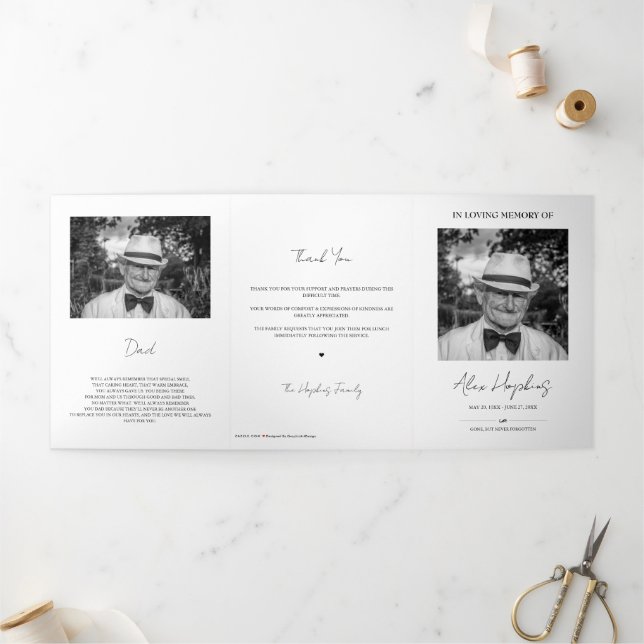 Modernes Foto-Dreifach-Beerdigungsdenkprogramm Dreifach Gefaltete Ankündigung (Außenbereich)