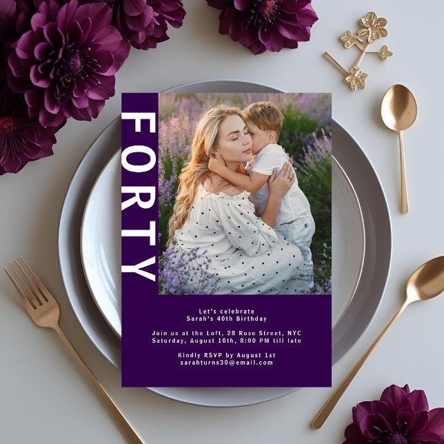 Modernes Foto Dunkel Lila 40. Geburtstag Einladung (Von Creator hochgeladen)