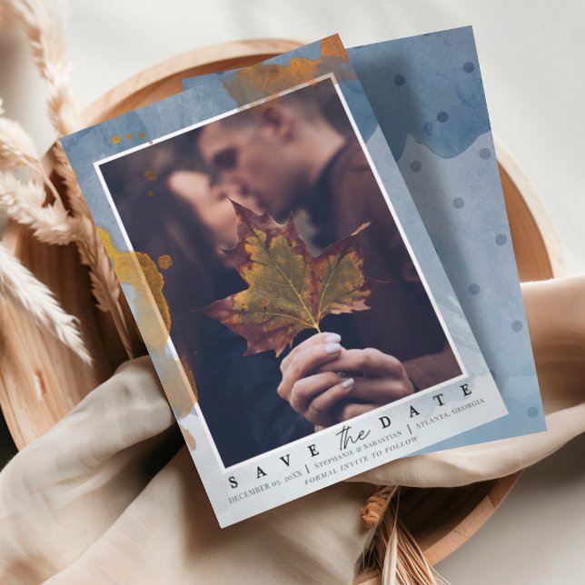 Modernes Foto Dusty Blue Save the Date Hochzeit (Von Creator hochgeladen)