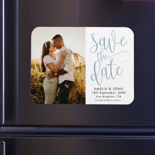 Modernes Foto Dusty Blue Save the Date Hochzeit Magnet