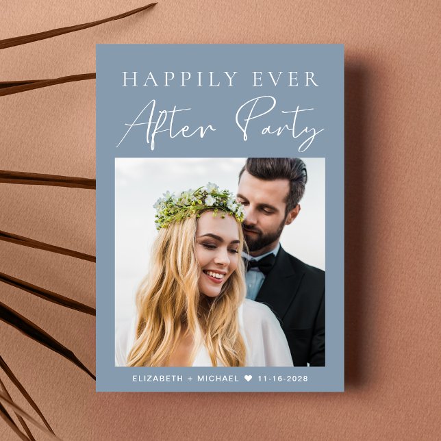 Modernes Foto Dusty Blue Wedding Empfang Einladung (Your love story deserves a grand celebration!)