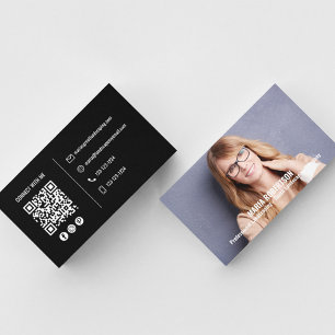 Modernes Foto Einfache schwarze QR-Code Soziale Me Visitenkarte